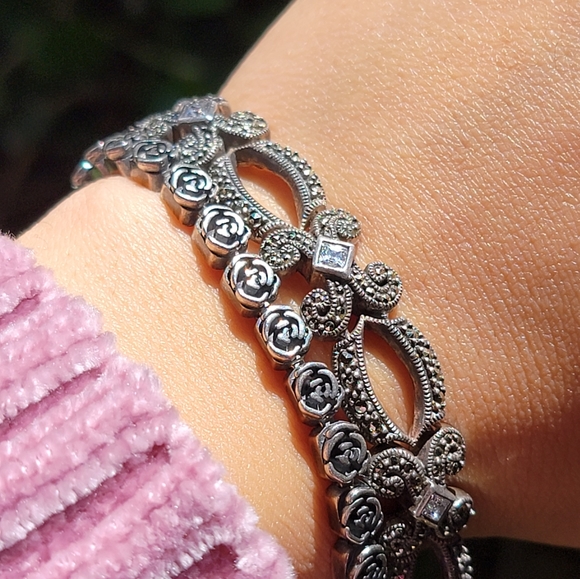 Vintage Sterling Marcasite Bracelet - Picture 3 of 5